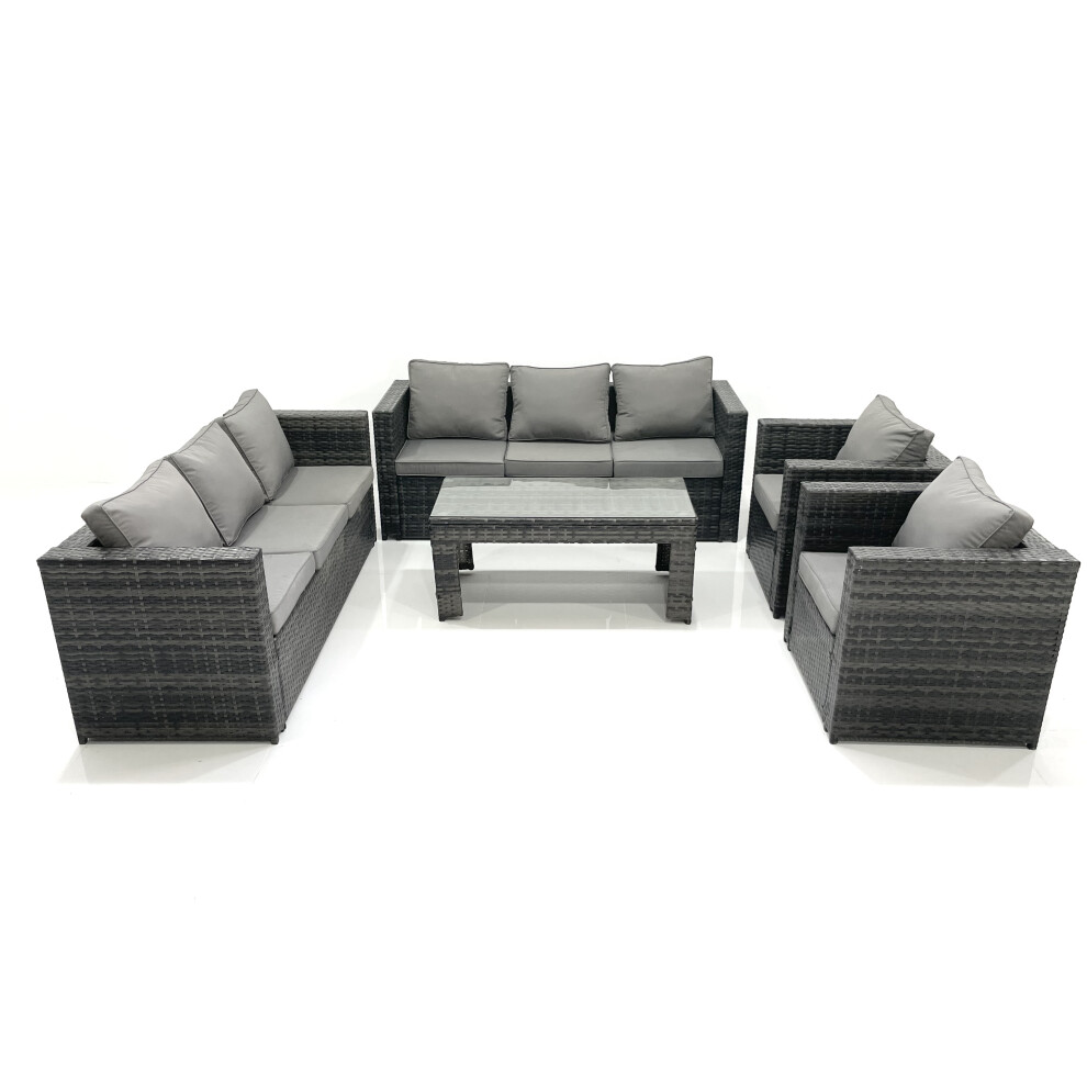 Fimous Rattan Garden Furniture Sofa Set with Coffee table Armchair Dark Grey Mixed