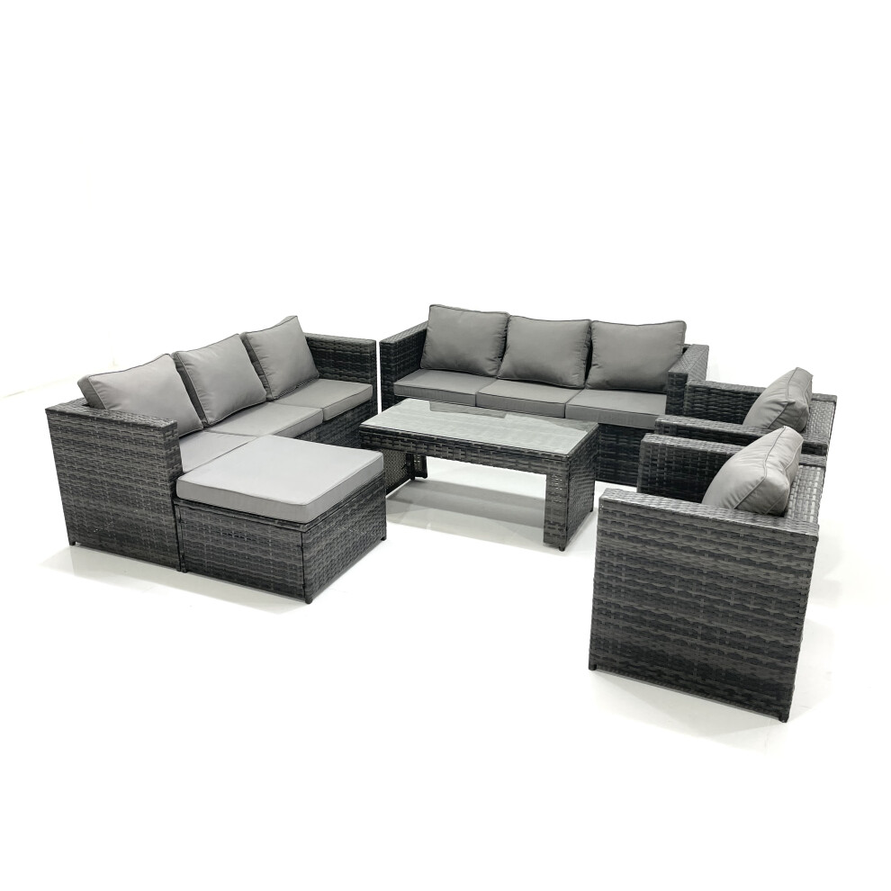 Fimous Rattan Garden Furniture Sofa Set With Coffee Table Armchair Big Footstool Dark Mixed Grey