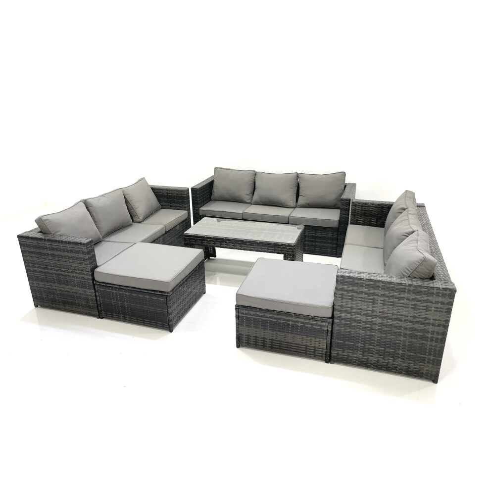 Fimous Unisex Dark Grey Outdoor Garden Furniture Set Pieces Rattan Sofa Set With Coffee Table 2 Big Footstools Mixed Size 6 - Image 2