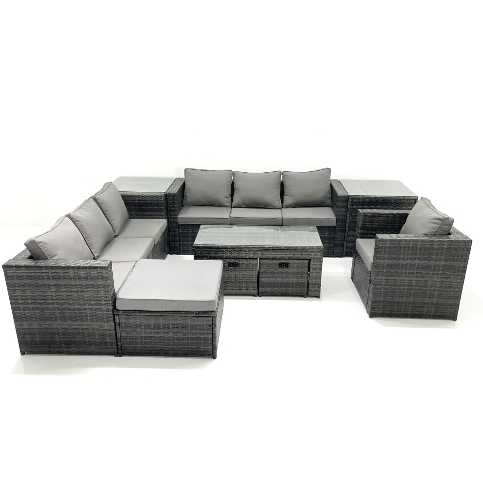 Rackhams Dark/Grey Outdoor Garden Furniture Set 10 Seater Rattan Sofa Set With Coffee Table 3 Footstools Armchair 2 Side Tables Mixed - Image 2