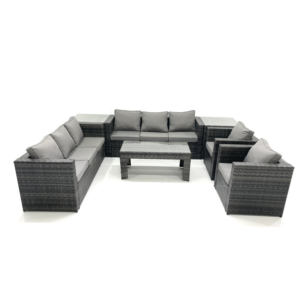 Rackhams Dark/Grey Rattan Garden Furniture Sofa Set With Coffee Table Armchair 2 Side Tables Mixed - Image 2