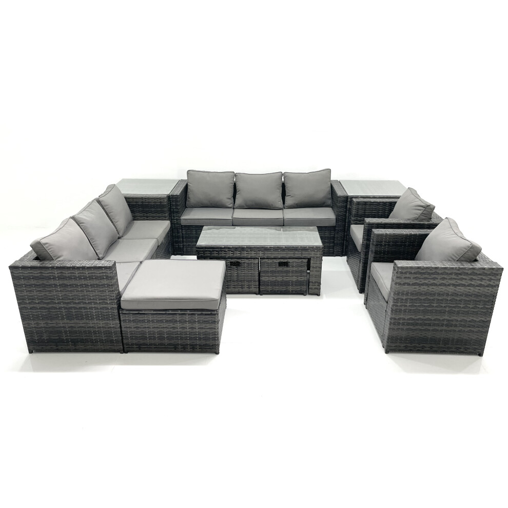 Rackhams Dark/Grey Rattan Garden Furniture Sofa Set With Coffee Table Armchair 2 Side Tables 3 Footstools Mixed - Image 2