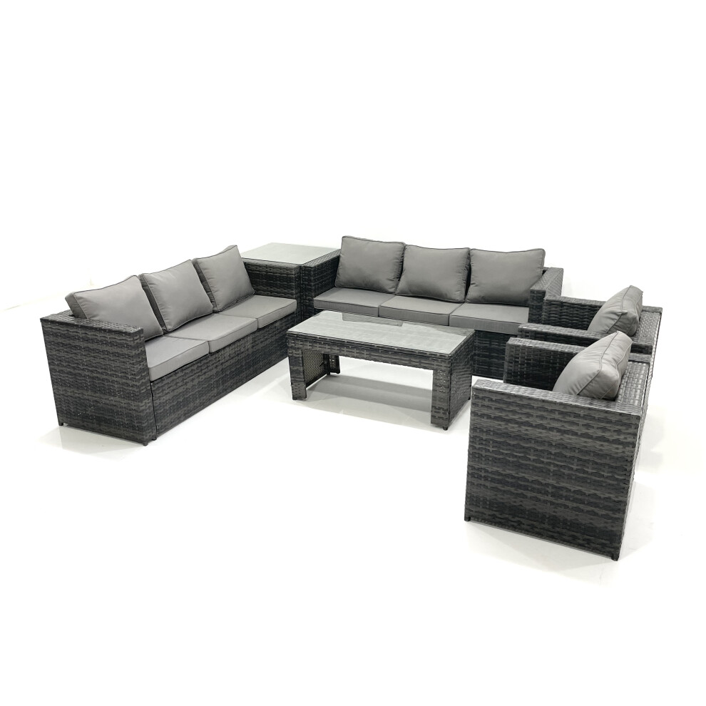 Fimous Rattan Garden Furniture Sofa Set With Coffee Table Armchair Side Table Dark Grey Mixed