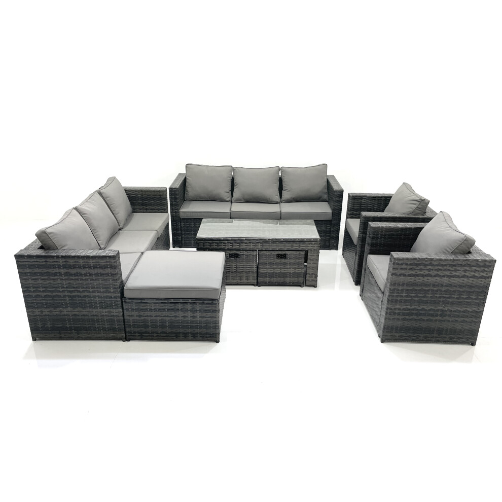 Fimous Unisex Dark Grey Rattan Garden Furniture Sofa Set With Coffee Table Armchair Footstools Mixed Size 3 - Image 2