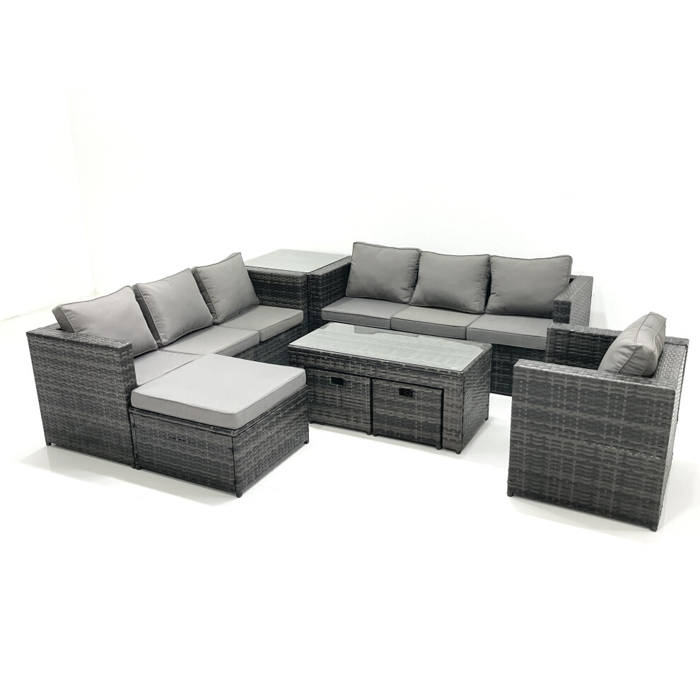 Fimous Dark/Grey Outdoor Garden Furniture Set 10 Seater Rattan Sofa Set With Coffee Table 3 Footstools Armchair Side Table Mixed - Image 2