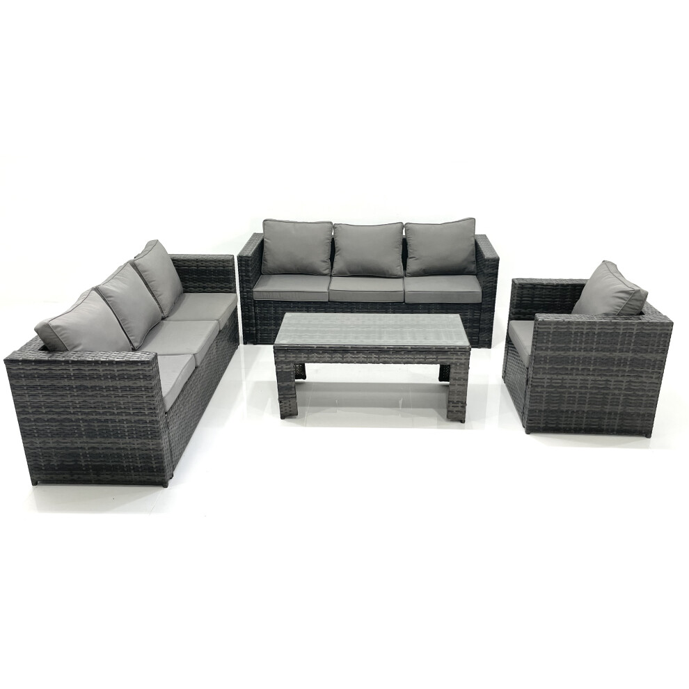 Fimous 7 Seater Rattan Garden Furniture Set Outdoor Lounger Sofa With Coffee Table Armchair Dark Mixed Grey
