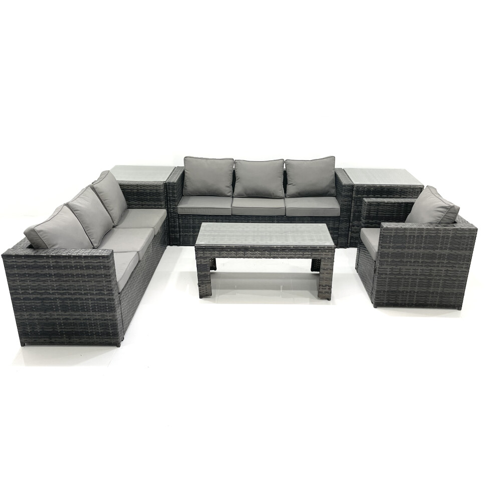 Fimous 7 Seater Rattan Garden Furniture Set Outdoor Lounger Sofa with Coffee Table Armchair 2 Side Tables Dark Grey Mixed-image-OPC-PFSS7XN-NEW