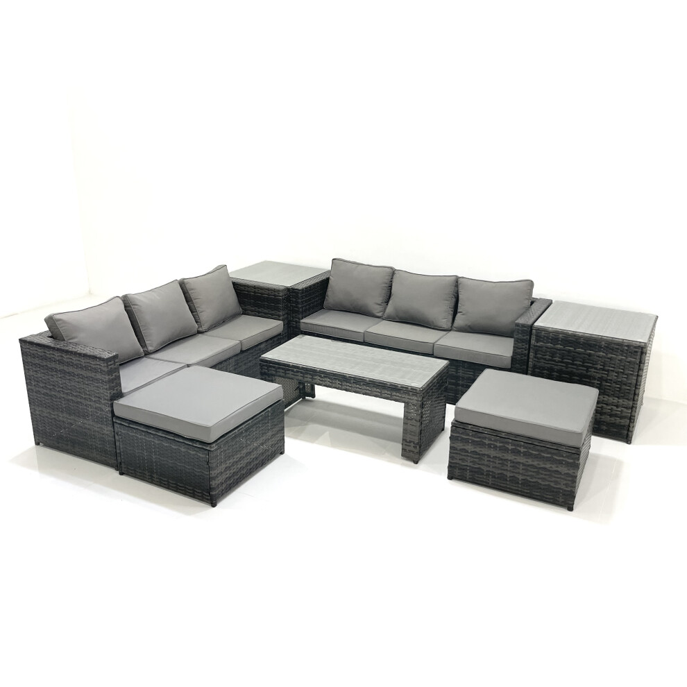 B&Q - Garden Outdoor Rattan Furniture Set With Sofa Coffee Table 2 Big Footstools 2 Side Tables Dark Grey Mixed - Image 2