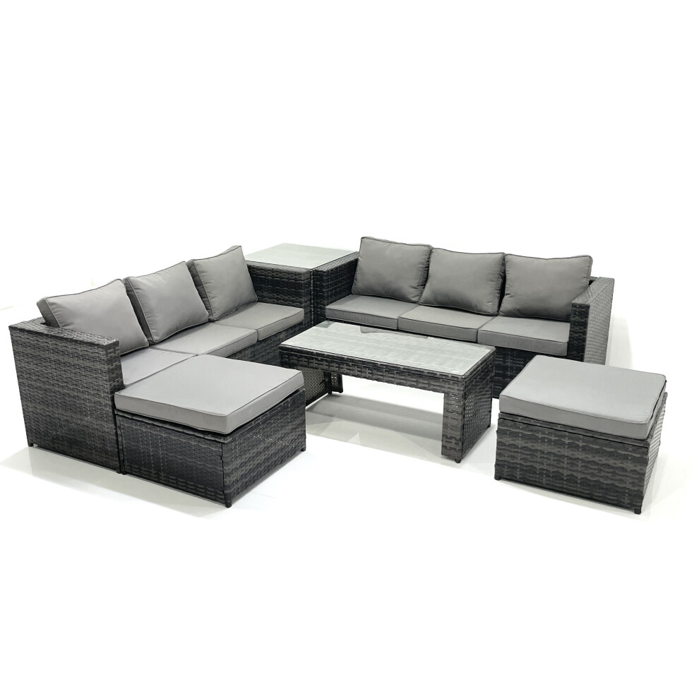 Rackhams Dark/Grey Garden Outdoor Rattan Furniture Set With Sofa Coffee Table 2 Big Footstools Side Table Mixed - Image 2