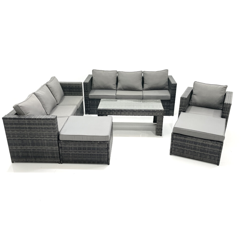 Fimous 9 Seater Rattan Garden Outdoor Furniture Set with 3 Seater Sofa Coffee Table 2 Big Footstool-image-OPC-PFSS7XV-NEW