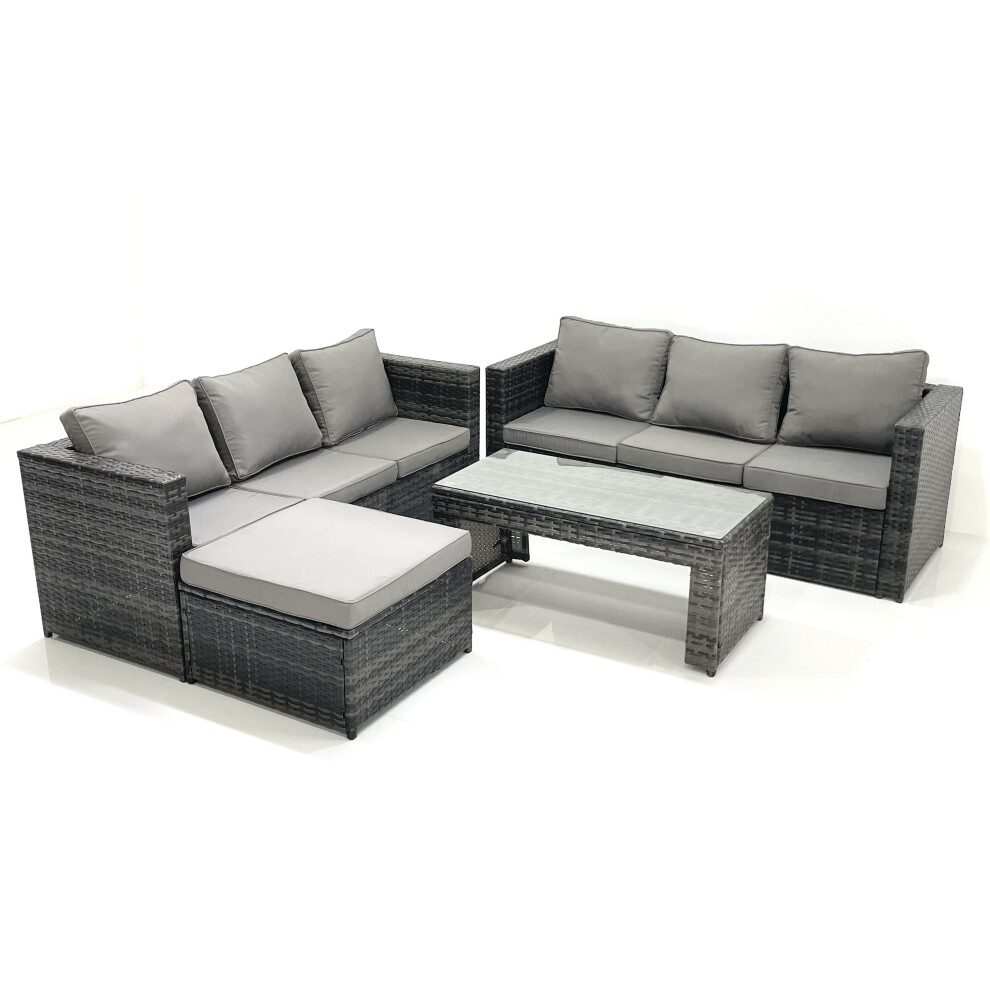 Fimous Garden Outdoor Rattan Furniture Set With Sofa Coffee Table Big Footstool Dark Grey Mixed