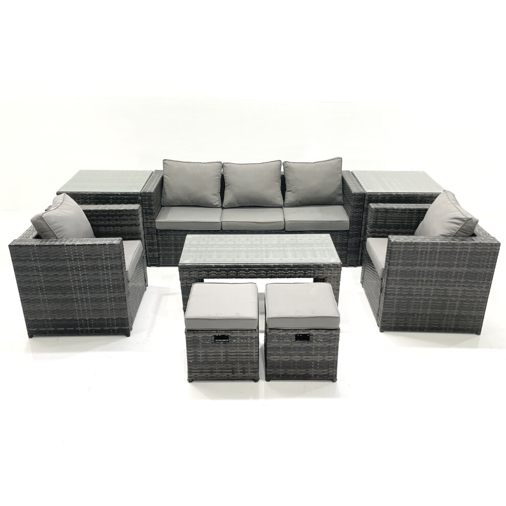 Fimous Dark/Grey Rattan Garden Furniture Set Outdoor Lounger Sofa With Coffee Table 2 Armchair 2 Small Footstools 2 Side Tables Mixed - Image 2