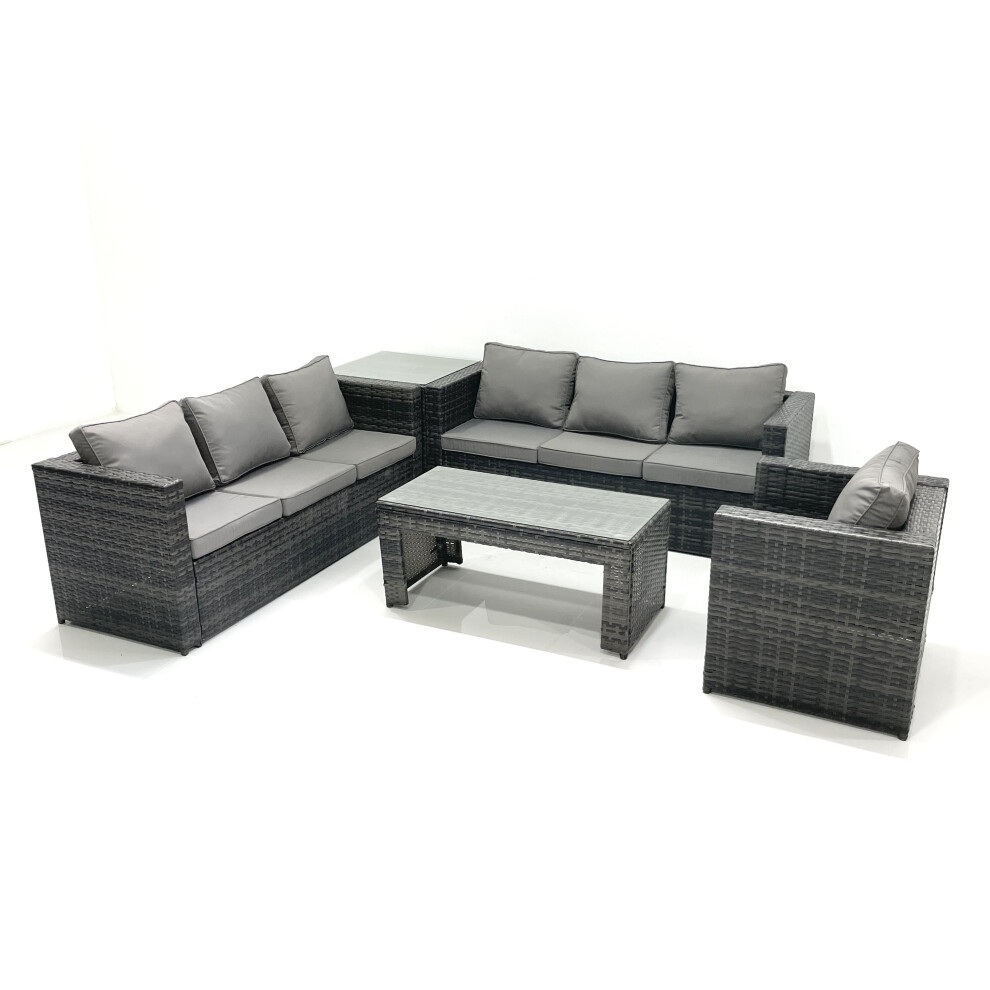 Fimous 7 Seater Rattan Garden Furniture Set Outdoor Lounger Sofa with Coffee Table Armchair Side Table Dark Grey Mixed-image-OPC-PFSS7YV-NEW