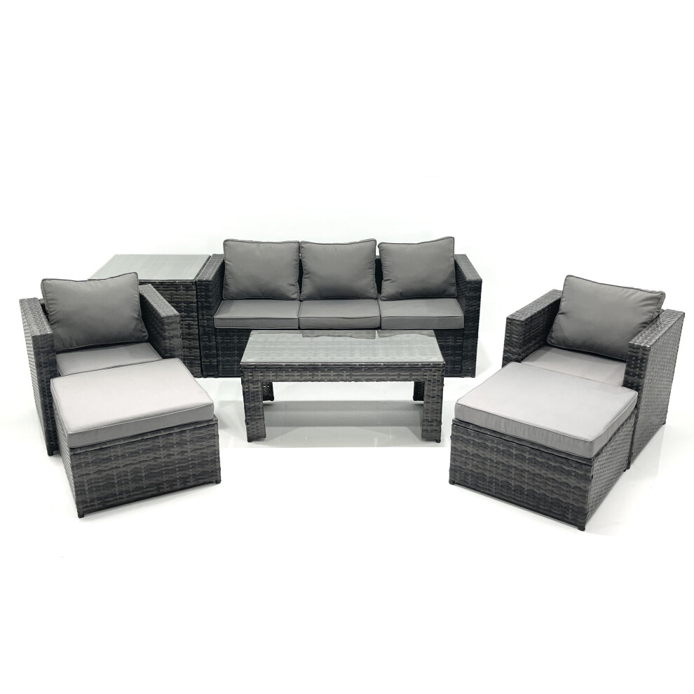 Fimous 7 Seater Rattan Garden Furniture Set Outdoor Lounger Sofa with Coffee Table 2 Armchair 2 Big Footstools Side Table Dark Grey Mixed-image-OPC-PFSS7Z8-NEW