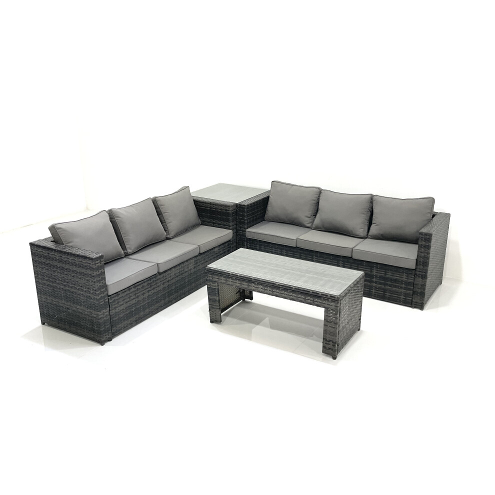 Rackhams Dark/Grey Garden Outdoor Rattan Furniture Set With Sofa Coffee Table Side Table Mixed - Image 2