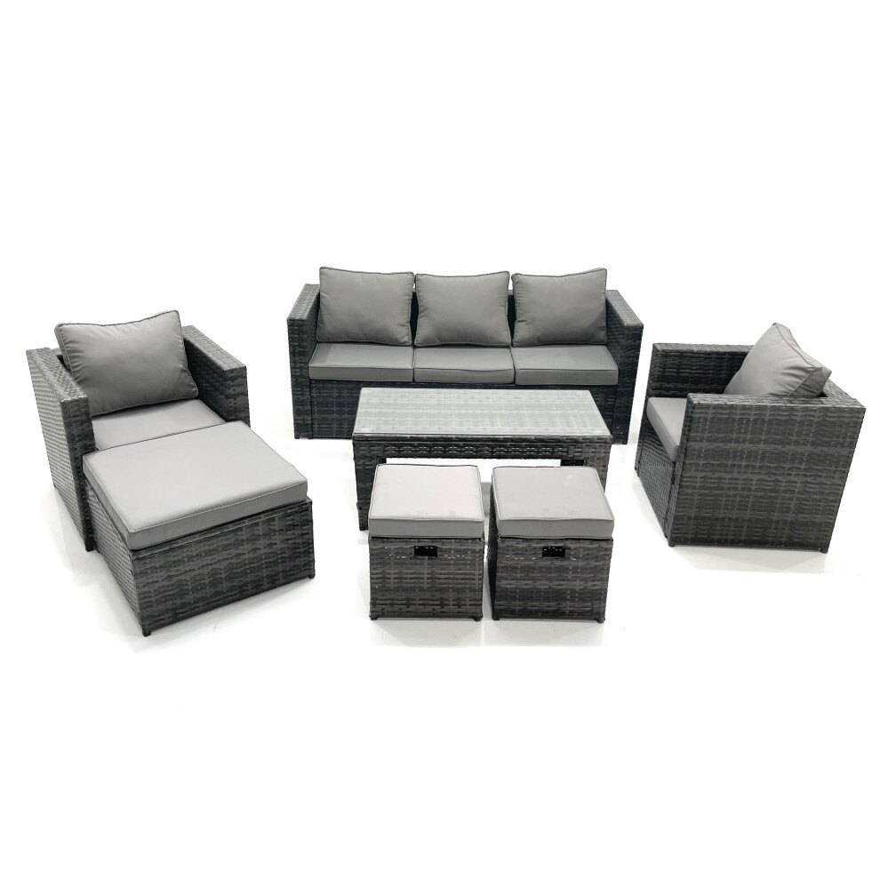 Fimous 8 Seater Rattan Garden Furniture Set Outdoor Lounger Sofa With Coffee Table 2 Armchair 3 Footstools Dark Mixed Grey