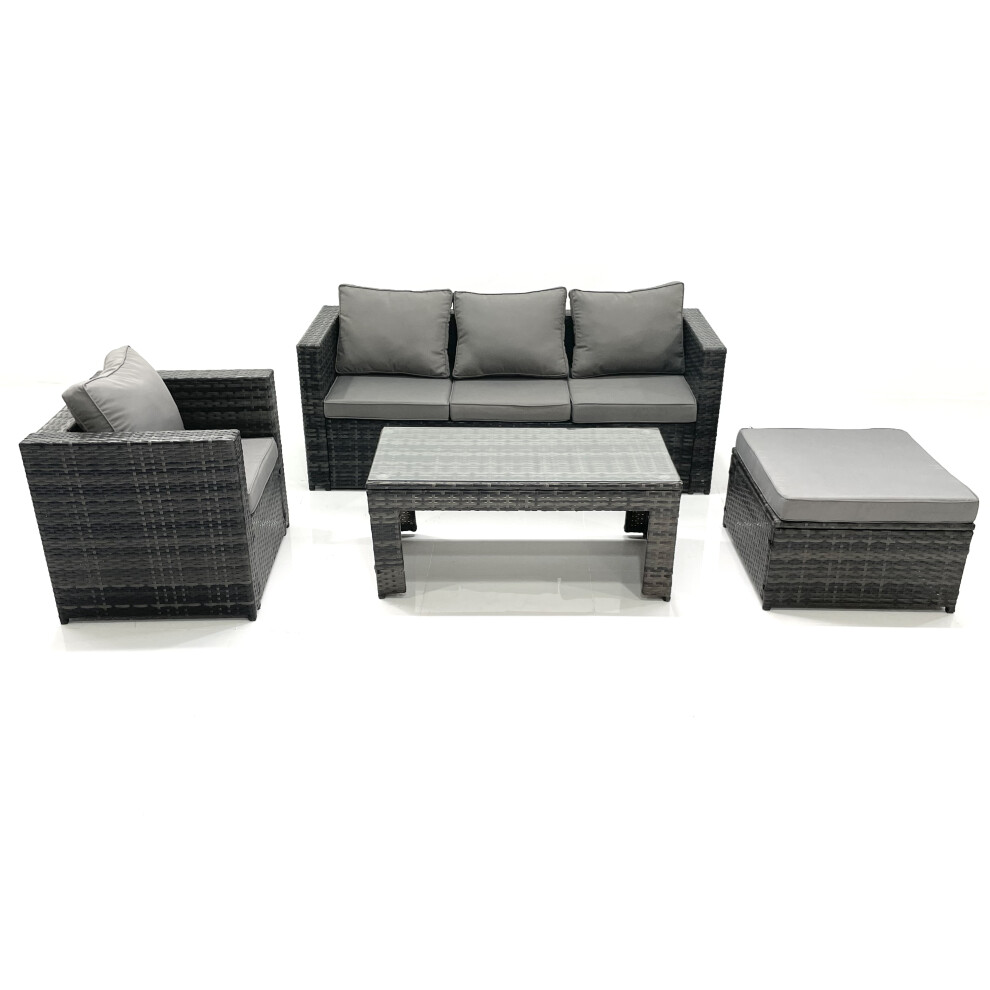 Fimous Rattan Garden Furniture Set Outdoor Lounger Sofa With Coffee Table Armchair Big Footstool Dark Mixed Grey