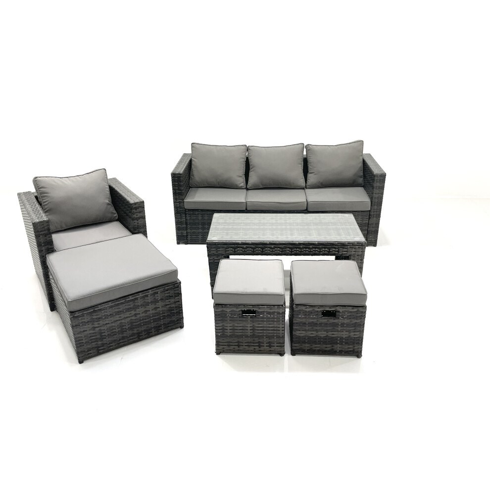 Fimous Rattan Garden Furniture Set Outdoor Lounger Sofa With Coffee Table Armchair 3 Footstools Dark Mixed Grey