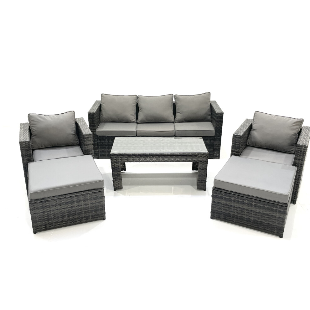 Fimous 7 Seater Rattan Garden Furniture Set Outdoor Lounger Sofa with Coffee Table 2 Armchair 2 Big Footstools Dark Grey Mixed-image-OPC-PFSS7ZB-NEW