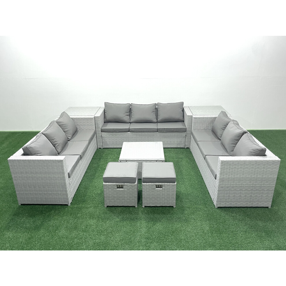 Fimous Light/Grey Rattan Garden Outdoor Furniture Set 11 Seater Rattan Garden Sofa Set With 2 Small Footstool 2 Side Tables Mixed - Image 3