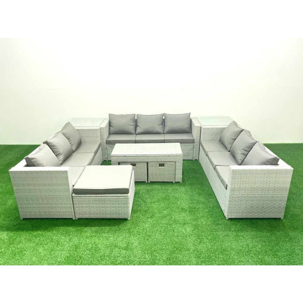 B&Q - Rattan Garden Outdoor Furniture Set 12 Seater Garden Sofa Oblong Coffee Table Set 3 Stools 2 Side Tables - Image 3
