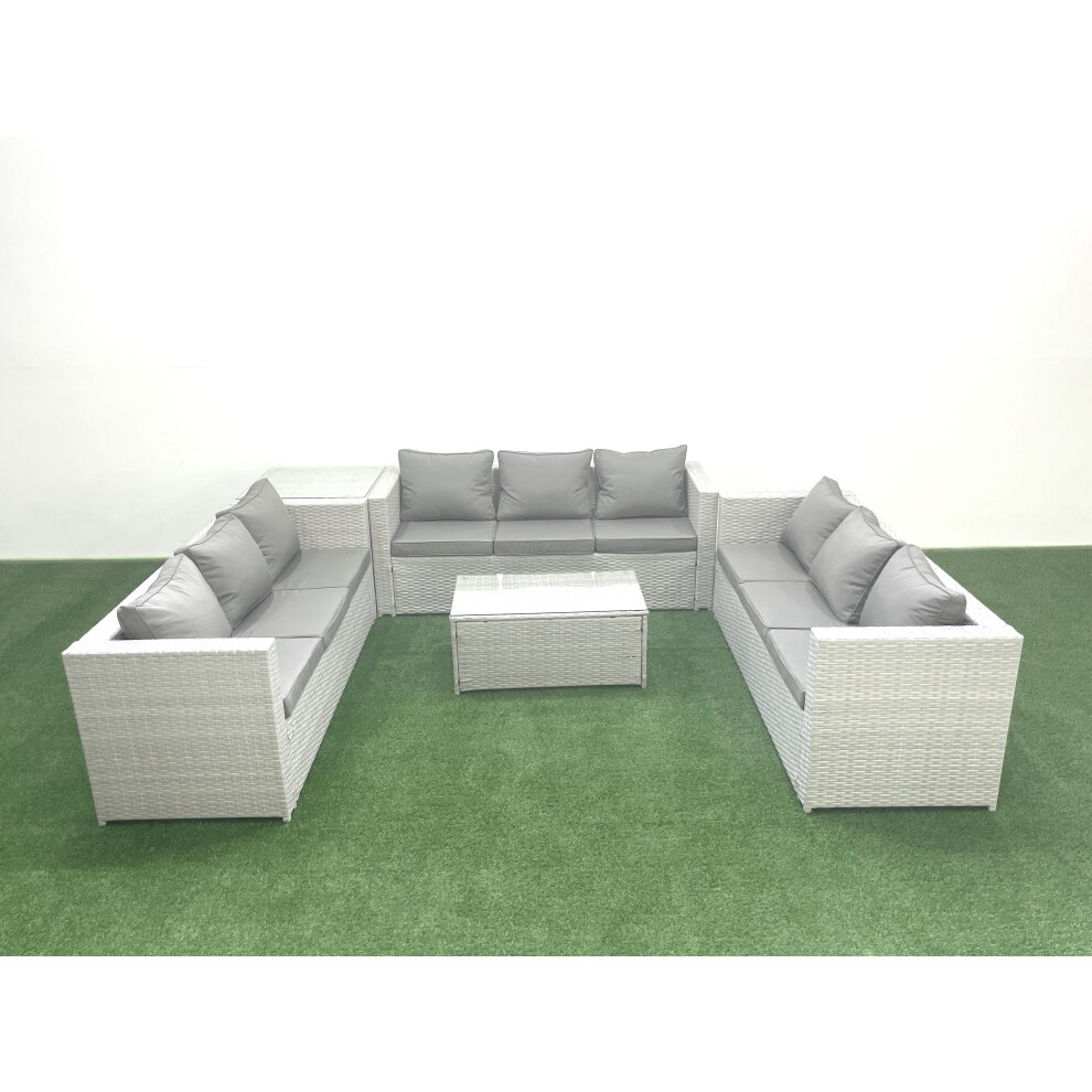 Fimous Rattan Garden Outdoor Furniture Set 9 Seater Garden Sofa Coffee Table Set with Side Table Light Grey Mixed