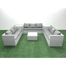 Fimous Rattan Garden Outdoor Furniture Set 9 Seater Rattan Garden Sofa Set with Side Table Light Grey Mixed