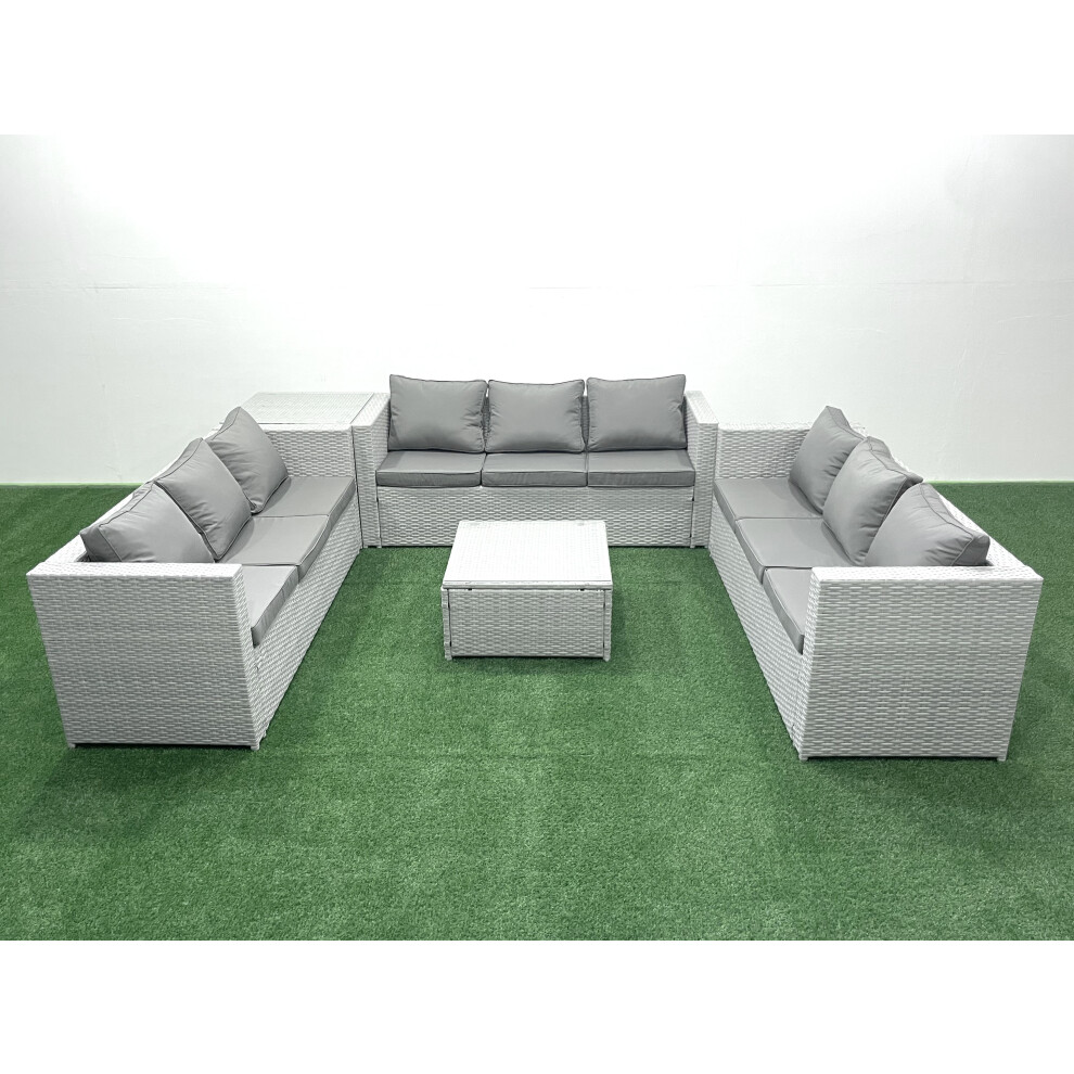 Fimous Rattan Garden Outdoor Furniture Set 9 Seater Rattan Garden Sofa Set with Side Table Light Grey Mixed