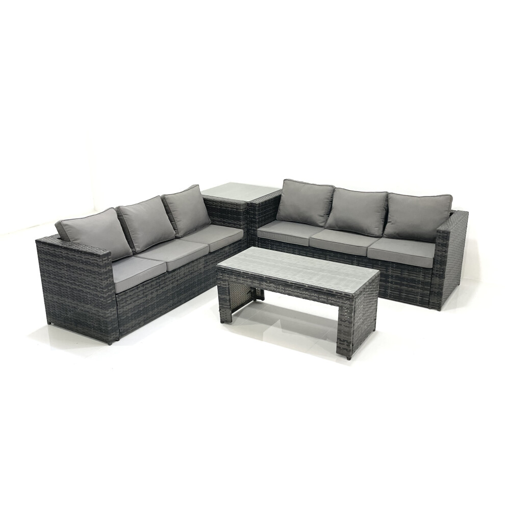 Fimous Dark/Grey Garden Outdoor Rattan Furniture Set With Sofa Coffee Table 2 Side Tables Mixed - Image 2