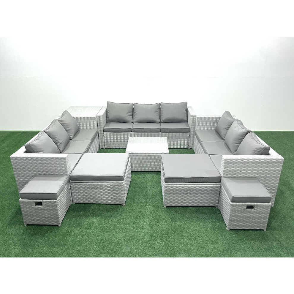 Fimous Garden Outdoor Furniture Set 14 Seater Rattan Sofa Set with Side Table 4 Footstools Light Grey Mixed