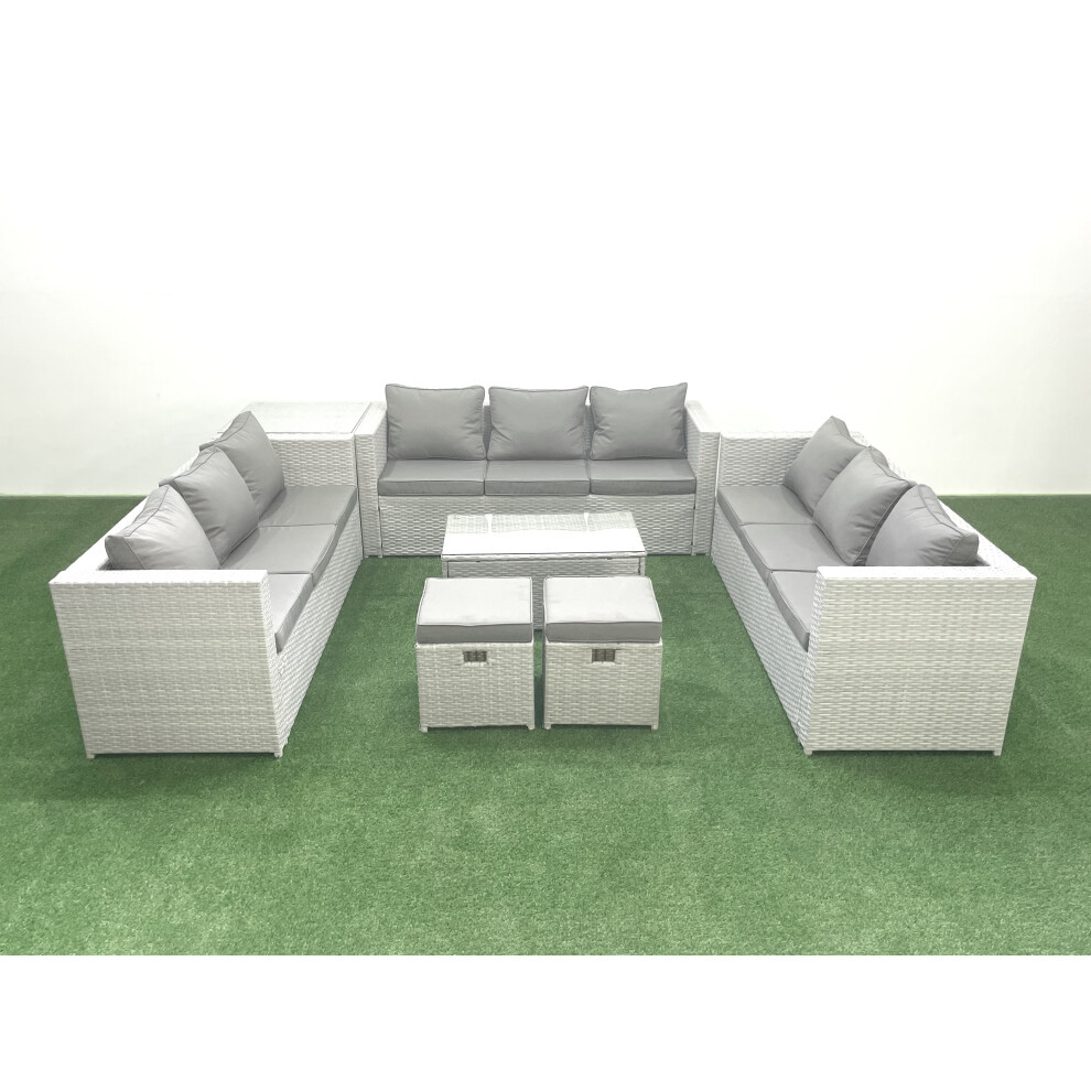 Fimous Light/Grey Rattan Garden Outdoor Furniture Set 11 Seater Garden Sofa Coffee Table Set With 2 Small Footstool Side Table Mixed - Image 3