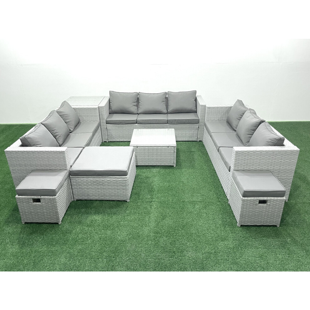 Fimous Unisex Light Grey Rattan Garden Outdoor Furniture Set Seater Rattan Garden Sofa Set With 3 Footstools Side Table Mixed Size 12 - Image 3