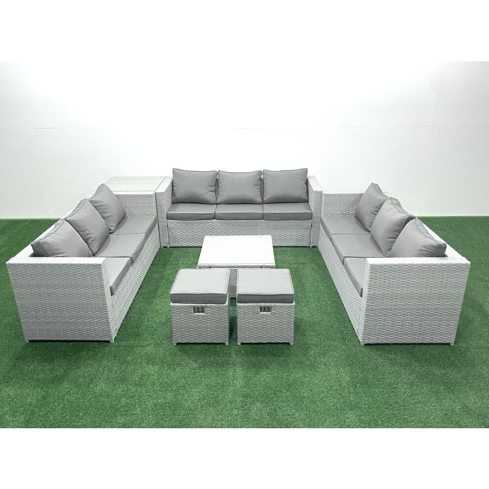 Fimous Rattan Garden Outdoor Furniture Set 11 Seater Rattan Garden Sofa Set with 2 Small Footstool Side Table Light Grey Mixed