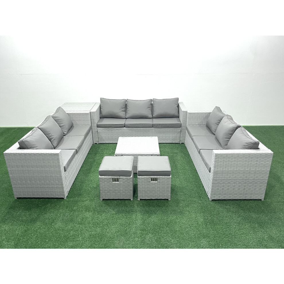 Rackhams Light/Grey Rattan Garden Outdoor Furniture Set 11 Seater Rattan Garden Sofa Set With 2 Small Footstool Side Table Mixed - Image 3