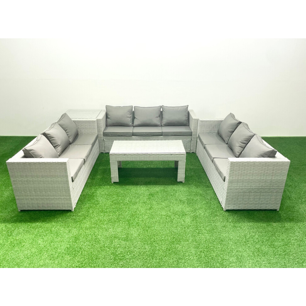 Rackhams Light/Grey Rattan Garden Outdoor Furniture Set 9 Seater Garden Sofa Oblong Coffee Table Set With Side Table Mixed - Image 2