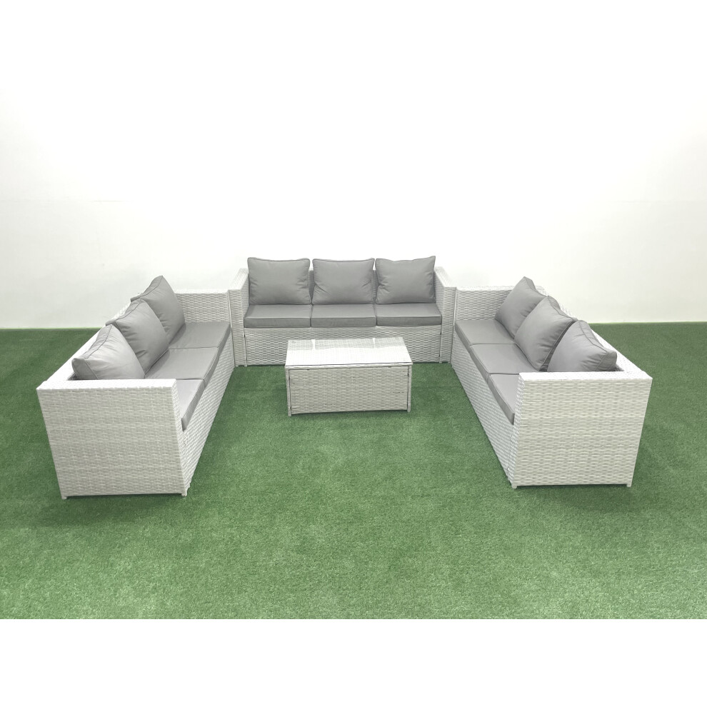 Fimous Rattan Garden Outdoor Furniture Set 9 Seater Garden Sofa Coffee Table Set Light Grey Mixed