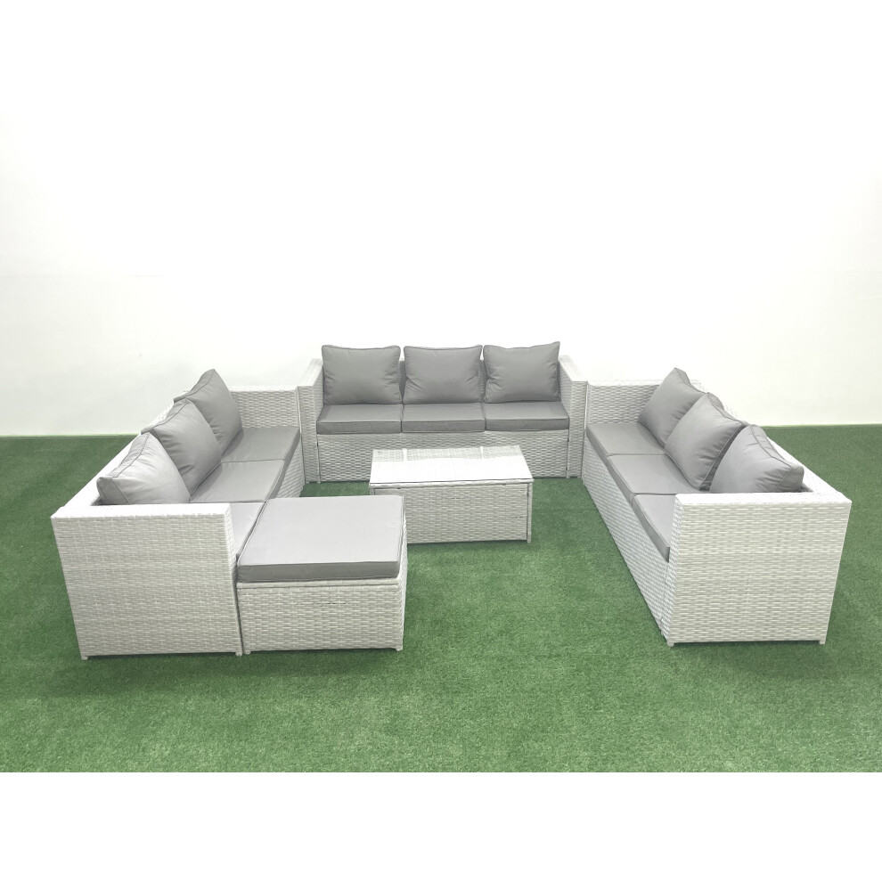 Rackhams Light/Grey Rattan Garden Outdoor Furniture Set 10 Seater Garden Sofa Coffee Table Set With Big Footstool Mixed - Image 2