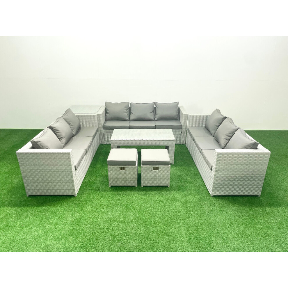 Fimous Rattan Garden Outdoor Furniture Set 11 Seater Garden Sofa Oblong Coffee Table Set with 2 Small Footstool Side Table