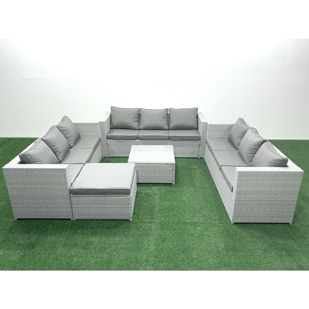 Fimous Rattan Garden Outdoor Furniture Set 10 Seater Rattan Garden Sofa Set With Big Footstool Light Mixed Grey