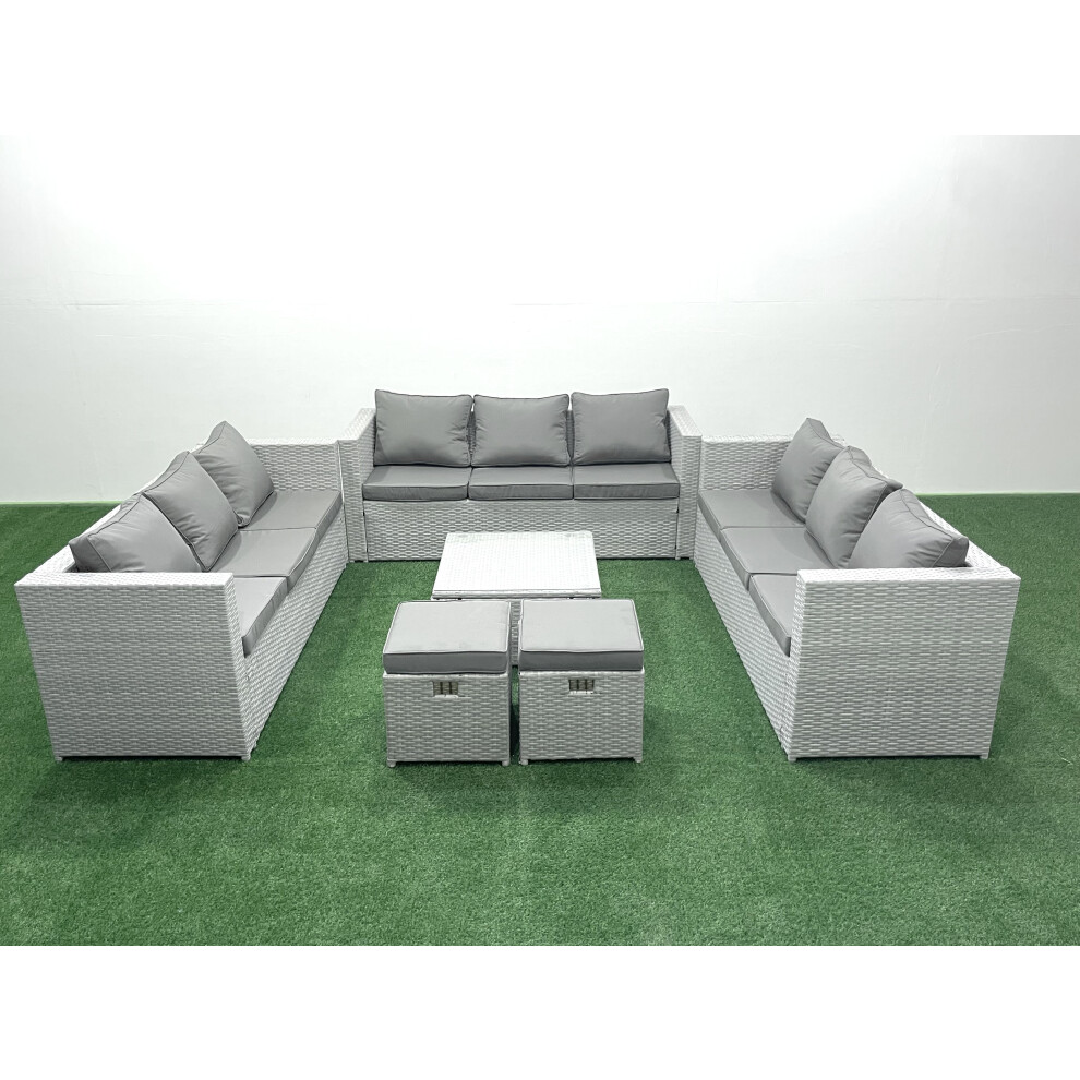 Fimous Rattan Garden Outdoor Furniture Set 11 Seater Rattan Garden Sofa Set with 2 Small Footstools Light Grey Mixed