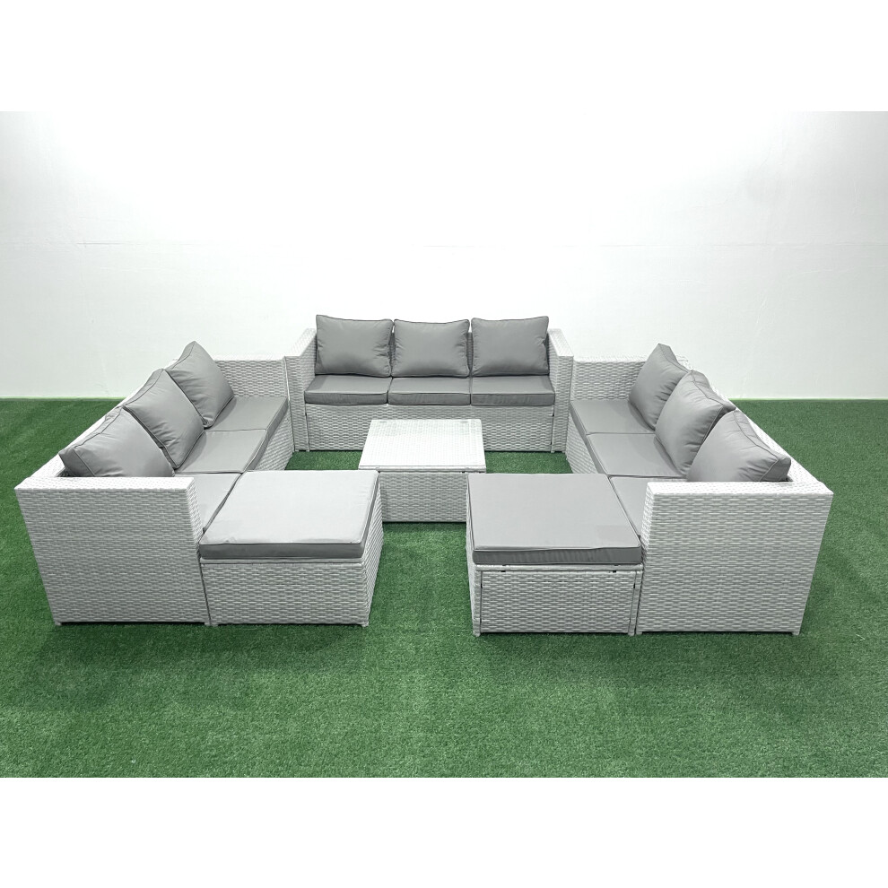 Fimous Rattan Garden Outdoor Furniture Set 11 Seater Rattan Garden Sofa Set with 2 Big Footstools Light Grey Mixed