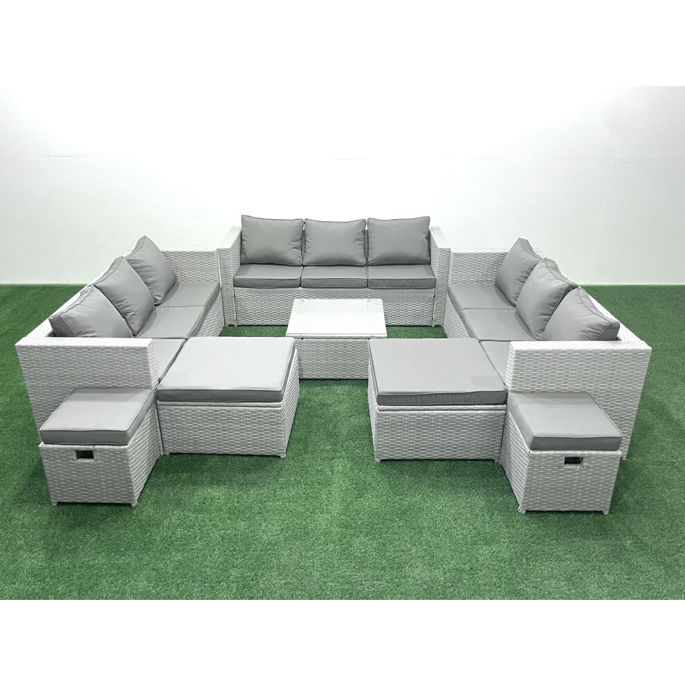 Fimous Rattan Garden Outdoor Furniture Set 13 Seater Rattan Garden Sofa Set with 4 Footstools Light Grey Mixed