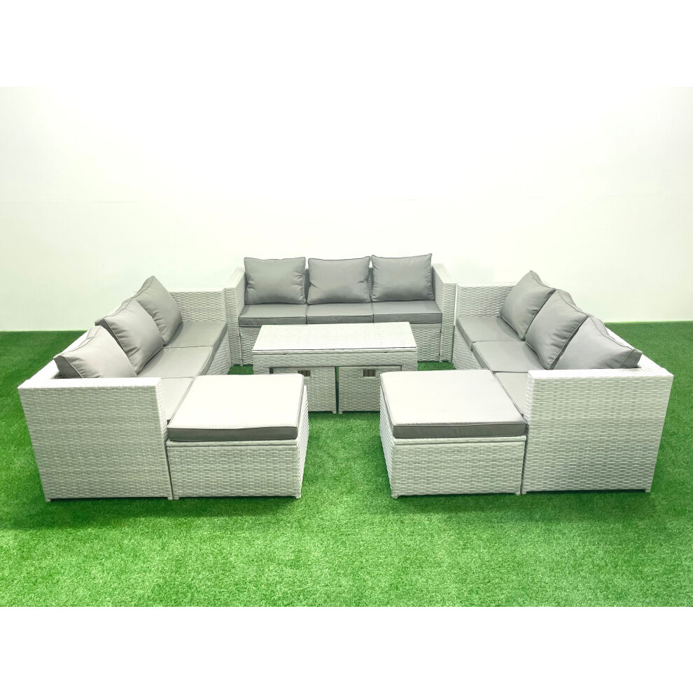 Fimous Outdoor Rattan Garden Furniture Set with Grey Cushions Luxury 10 Seater with Coffee Table For Conservatory,Patio