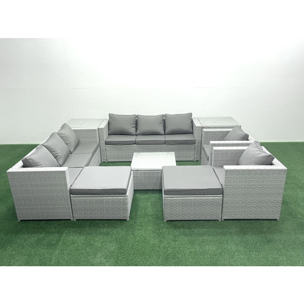 Fimous Outdoor Rattan Sofa Garden Furniture Set With 2 Armchairs Square Coffee Table 2 Big Footstools 2 Side Tables Light Grey Mixed