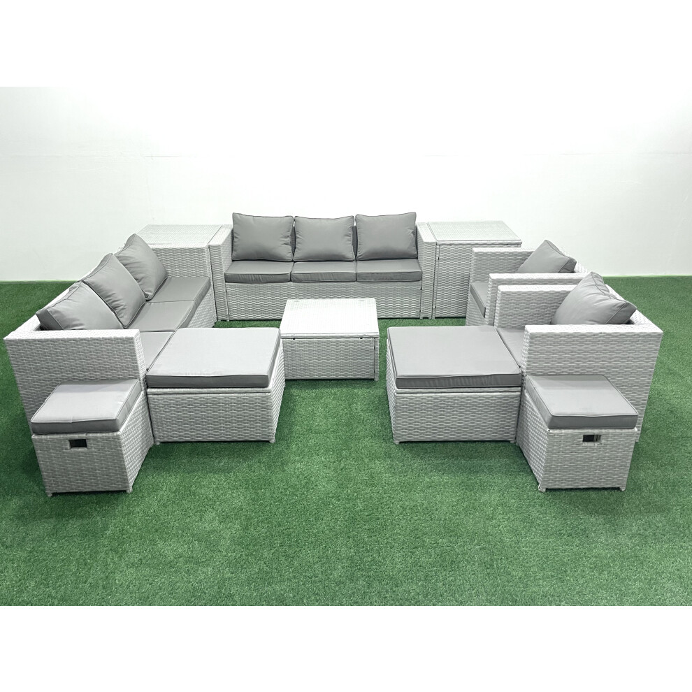 Fimous Light/Grey Garden Outdoor Furniture Set 12 Seater Rattan Sofa Set With 4 Footstools 2 Side Tables Mixed - Image 3
