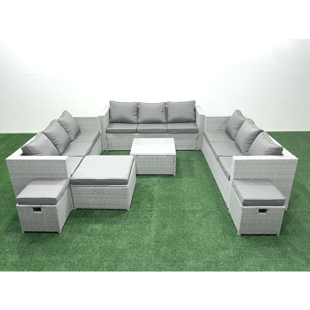 B&Q - Rattan Garden Outdoor Furniture Set 12 Seater Rattan Garden Sofa Set 3 Stools Light Grey - Image 3