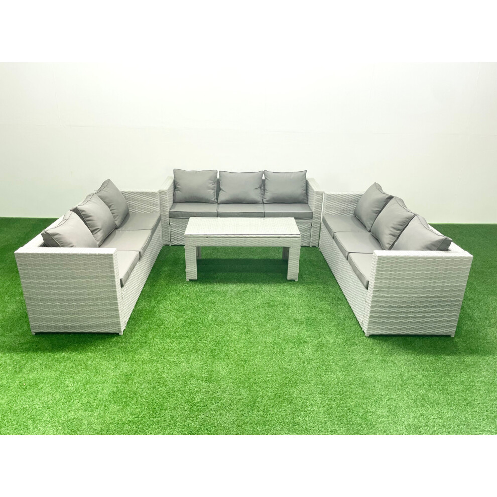 Rackhams Light/Grey Rattan Garden Outdoor Furniture Set 9 Seater Garden Sofa Oblong Coffee Table Set Mixed - Image 3