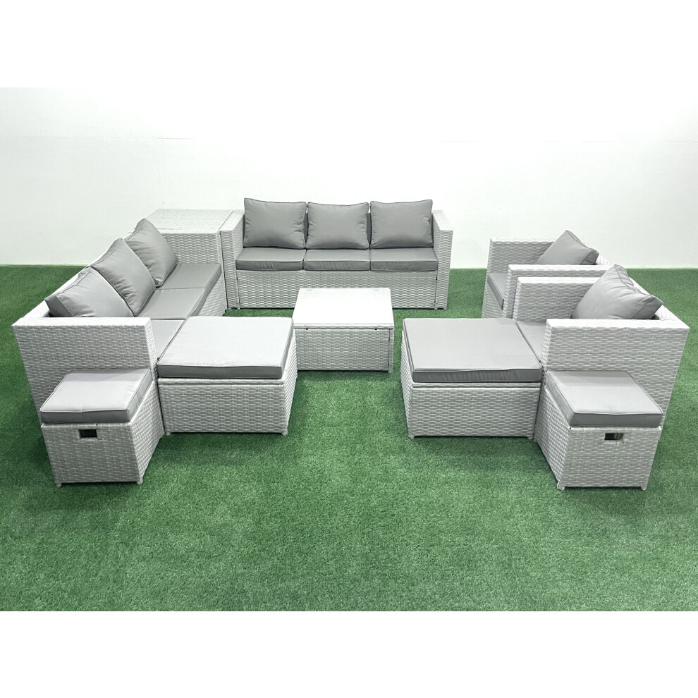 Fimous Garden Outdoor Furniture Set 12 Seater Rattan Sofa Set with 4 Footstools Side Table Light Grey Mixed