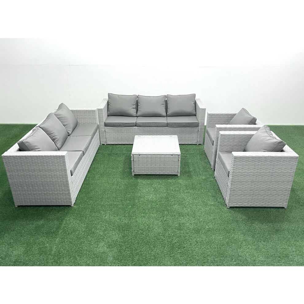 Fimous Outdoor Rattan Sofa Garden Furniture Set with 2 Armchairs Square Coffee Table Light Grey Mixed