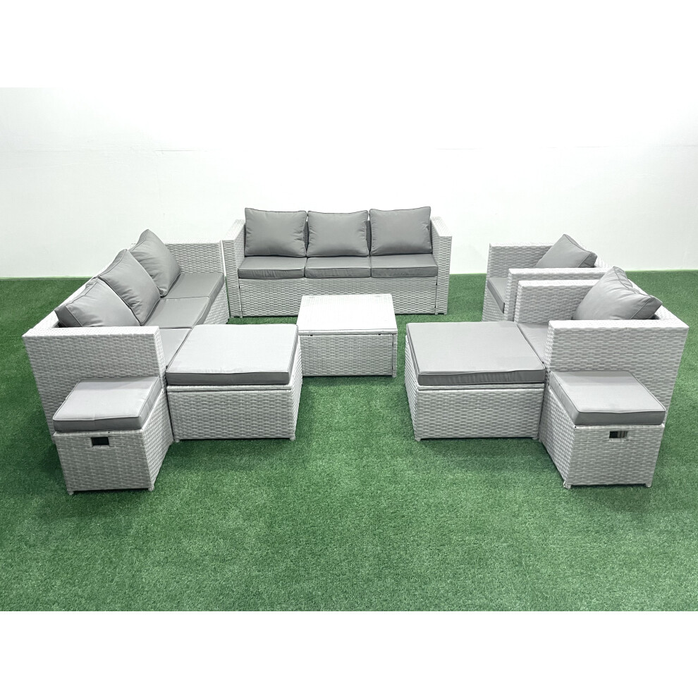 Fimous Garden Outdoor Furniture Set 12 Seater Rattan Sofa Set with 4 Footstools Light Grey Mixed